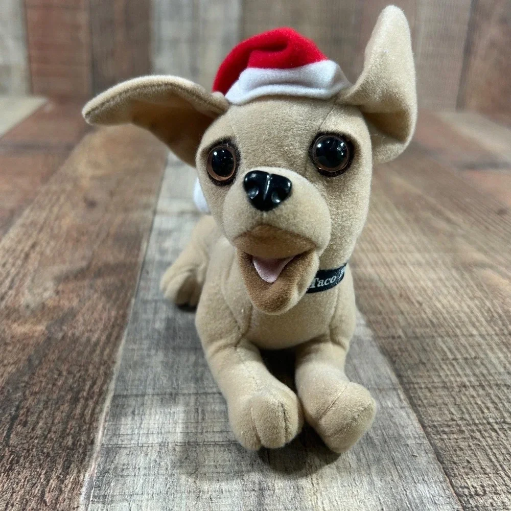 Vintage Taco Bell Chihuahua Plush Santa Hat Applause Dog 90s Advertising Toy